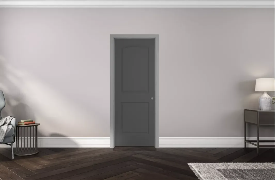 Masonite Roman 36-in x 80-in 2-Panel Round Top Hollow Core Primed Molded Composite Right Hand Inswing/Outswing Single Prehung Interior Door, photo 2 of 6