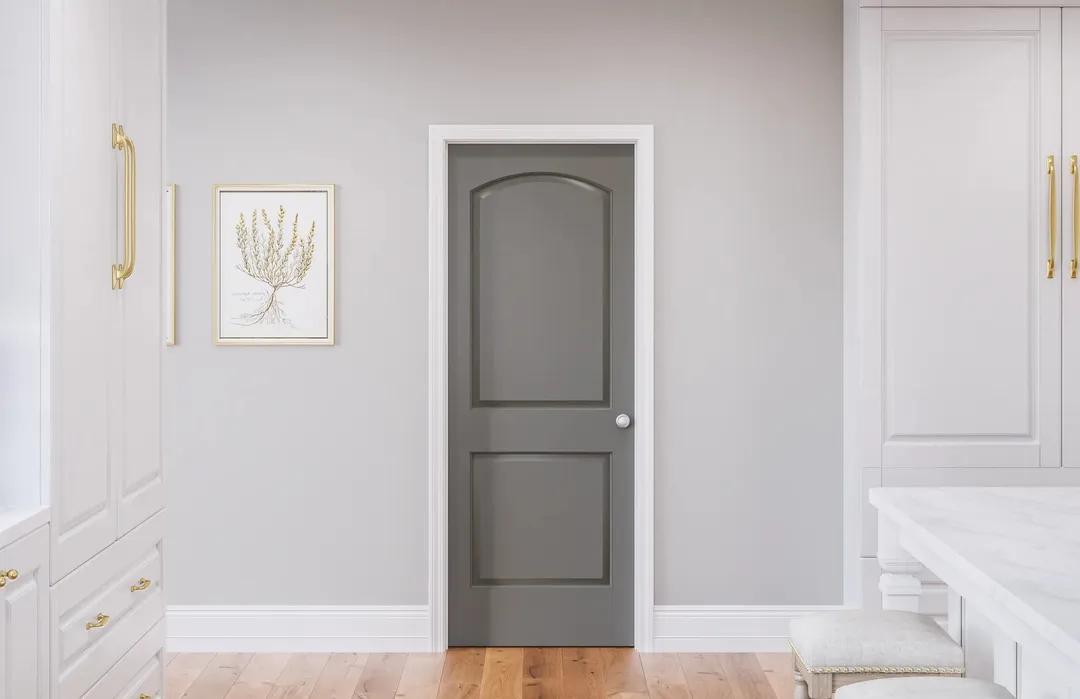Masonite Roman 36-in x 80-in 2-Panel Round Top Hollow Core Primed Molded Composite Right Hand Inswing/Outswing Single Prehung Interior Door, photo 4 of 6