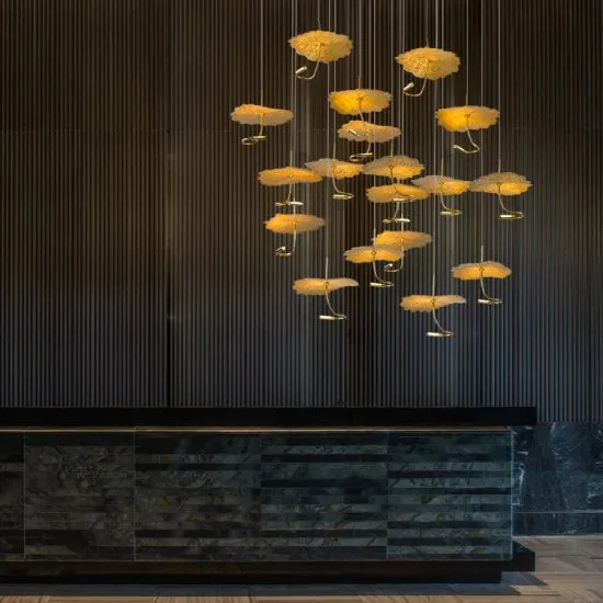 DLSS Lighting Dlss Modern Big LED Lighting Flower Stainless Steel Living Room Home Decoration Chandelier, in a room, photo 2 of 6