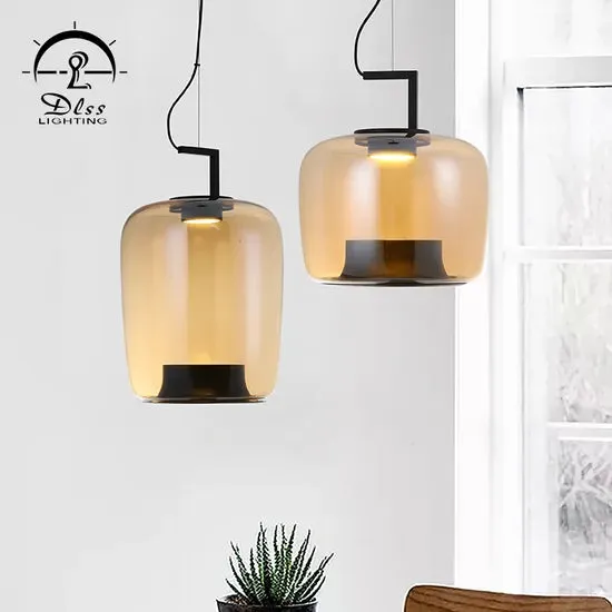 DLSS Lighting DLSSlighting Dlss New Pendant Lighting Home Decoration Amber Glass Lamp Shade Modern LED Pendant Lamp, photo 4 of 6