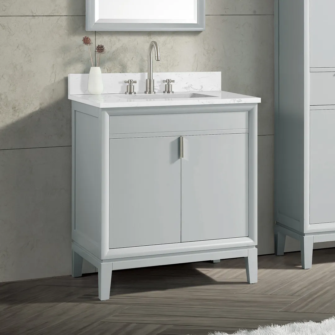 Avanity Emma 30-in Dove Gray Bathroom Vanity Cabinet, in a room, photo 13 of 14