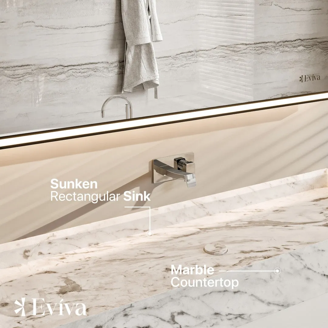 Eviva Fritti 48 in. W x 20 in. D x 16.5 in. H Floating Bathroom Vanity in White with White Carrara Marble Top with Trough Sink, photo 3 of 7
