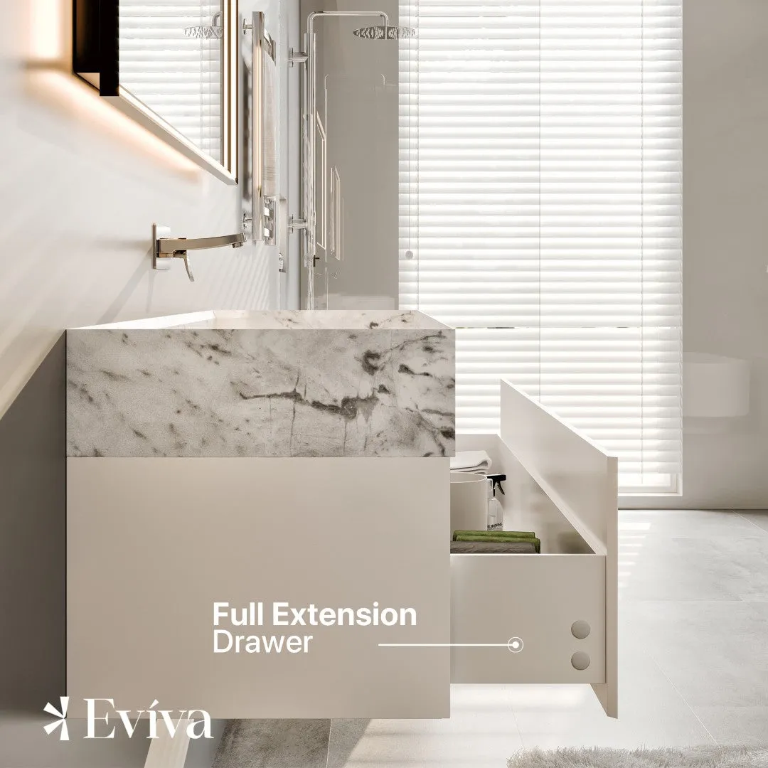 Eviva Fritti 48 in. W x 20 in. D x 16.5 in. H Floating Bathroom Vanity in White with White Carrara Marble Top with Trough Sink, photo 5 of 7
