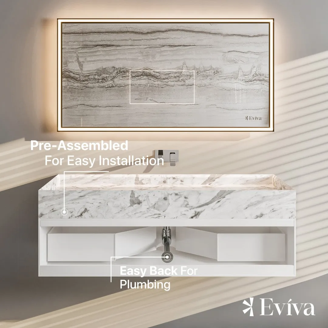 Eviva Fritti 48 in. W x 20 in. D x 16.5 in. H Floating Bathroom Vanity in White with White Carrara Marble Top with Trough Sink, photo 6 of 7