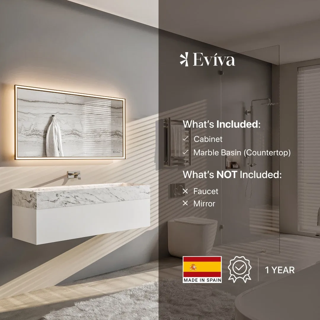 Eviva Fritti 48 in. W x 20 in. D x 16.5 in. H Floating Bathroom Vanity in White with White Carrara Marble Top with Trough Sink, photo 7 of 7