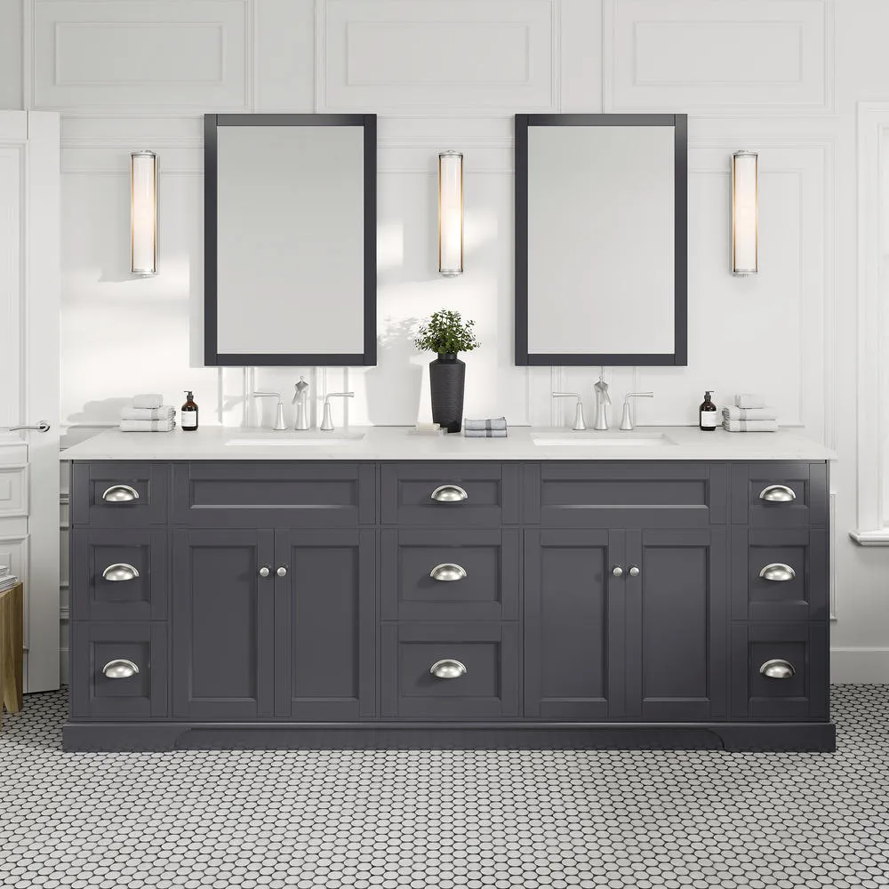 Eviva Epic 84 in. W x 22 in. D x 34 in. H Double Bathroom Vanity, Charcoal Gray, White Quartz Top, White Undermount Sinks, photo 2 of 8