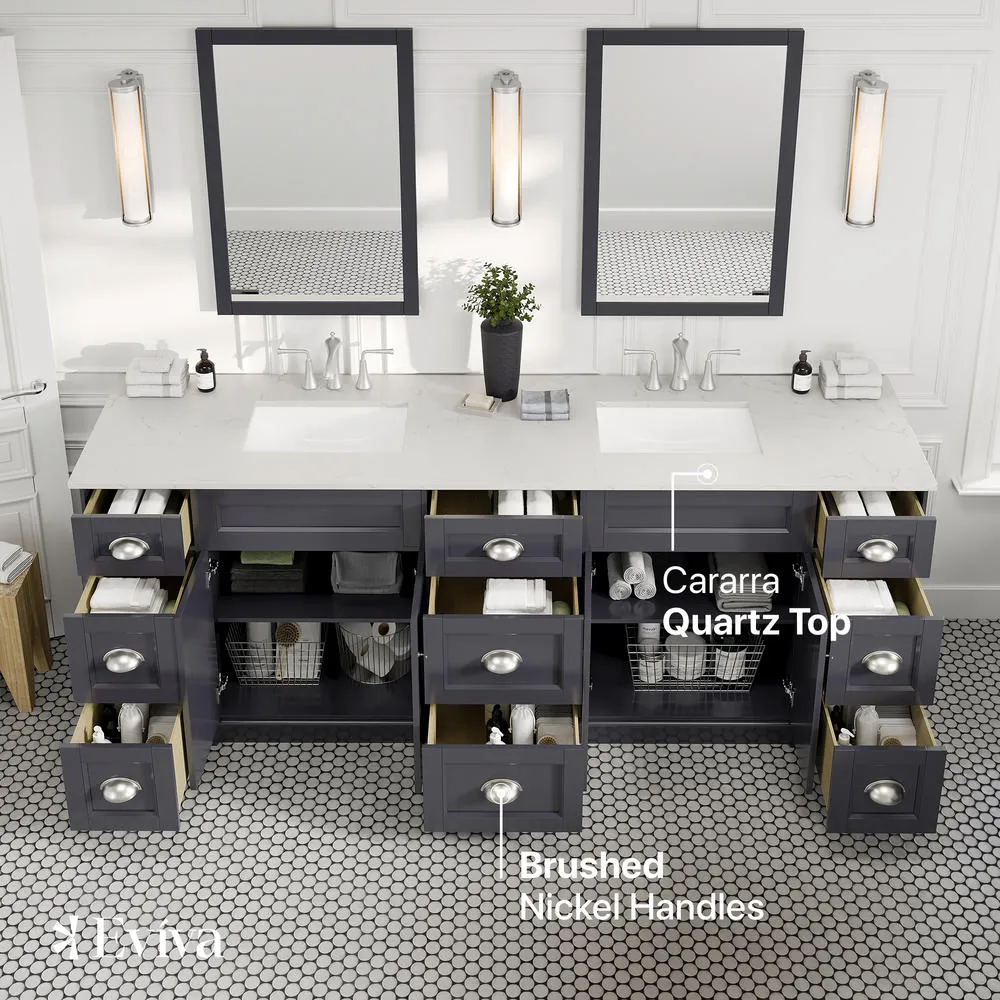 Eviva Epic 84 in. W x 22 in. D x 34 in. H Double Bathroom Vanity, Charcoal Gray, White Quartz Top, White Undermount Sinks, photo 4 of 8