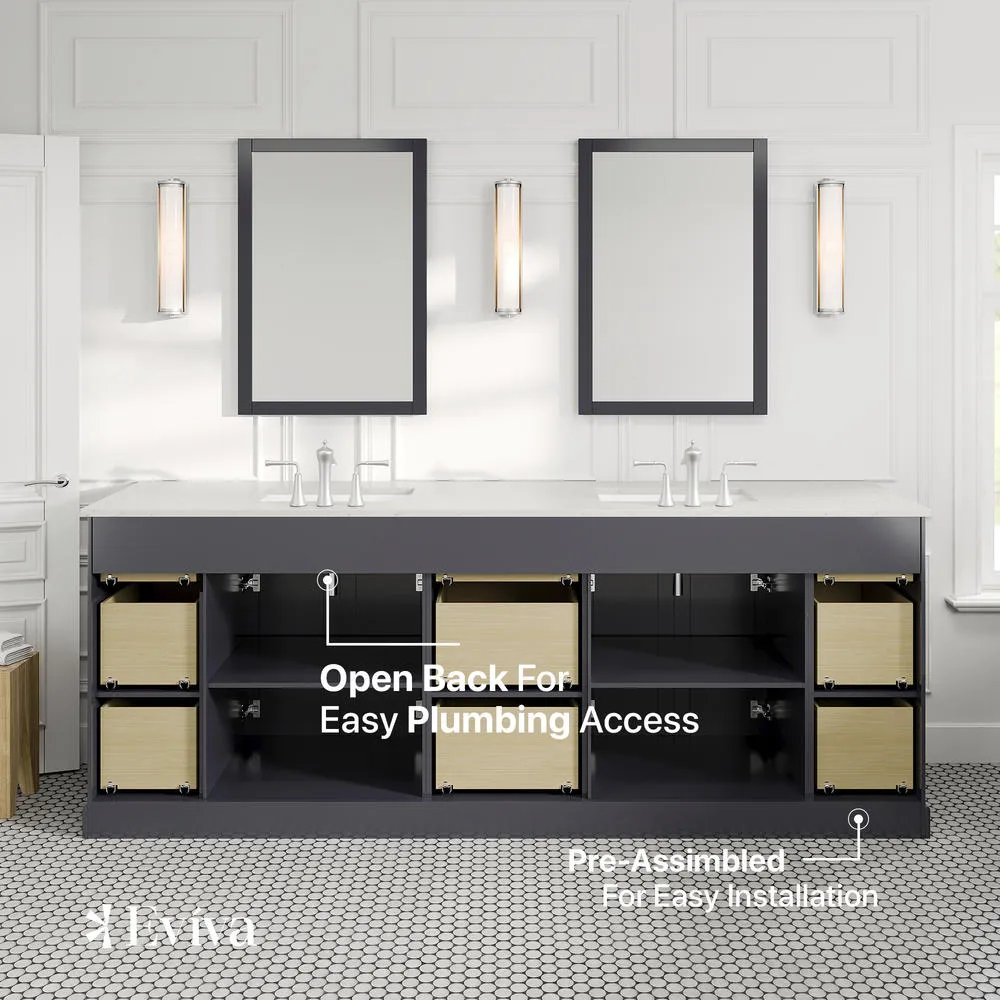 Eviva Epic 84 in. W x 22 in. D x 34 in. H Double Bathroom Vanity, Charcoal Gray, White Quartz Top, White Undermount Sinks, photo 6 of 8