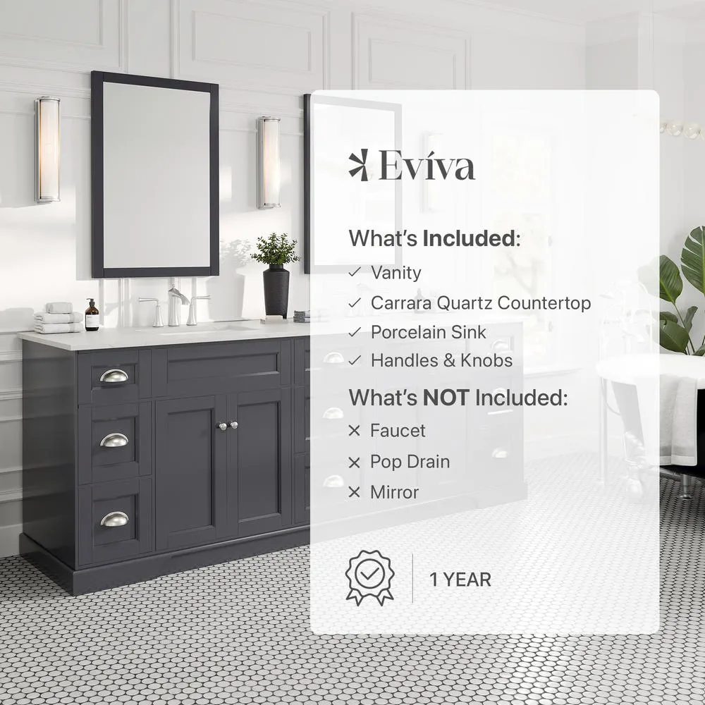 Eviva Epic 84 in. W x 22 in. D x 34 in. H Double Bathroom Vanity, Charcoal Gray, White Quartz Top, White Undermount Sinks, photo 8 of 8