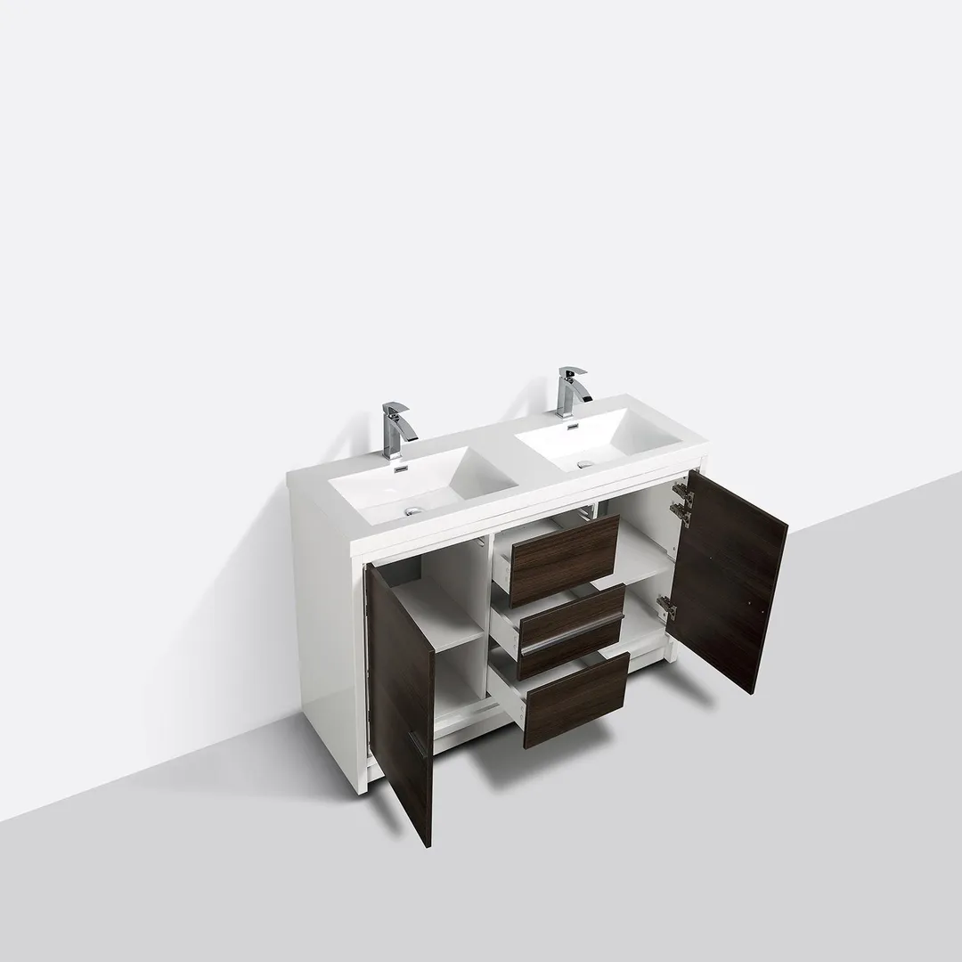 Eviva Grace 60 in. W x 20 in. D x 36 in. H Double Bathroom Vanity in White with White Acrylic Top with White Sinks, photo 4 of 8
