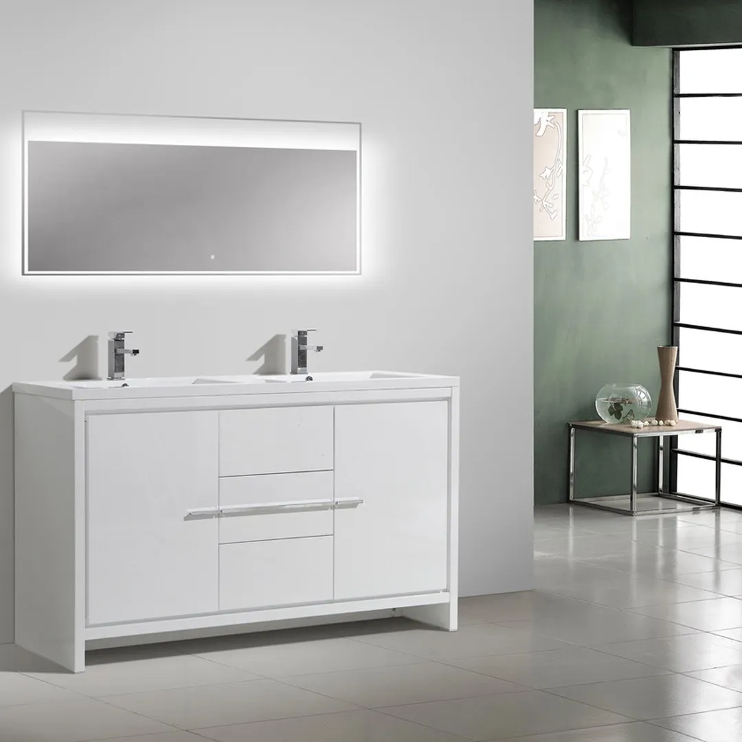 Eviva Grace 60 in. W x 20 in. D x 36 in. H Double Bathroom Vanity in White with White Acrylic Top with White Sinks, photo 6 of 8