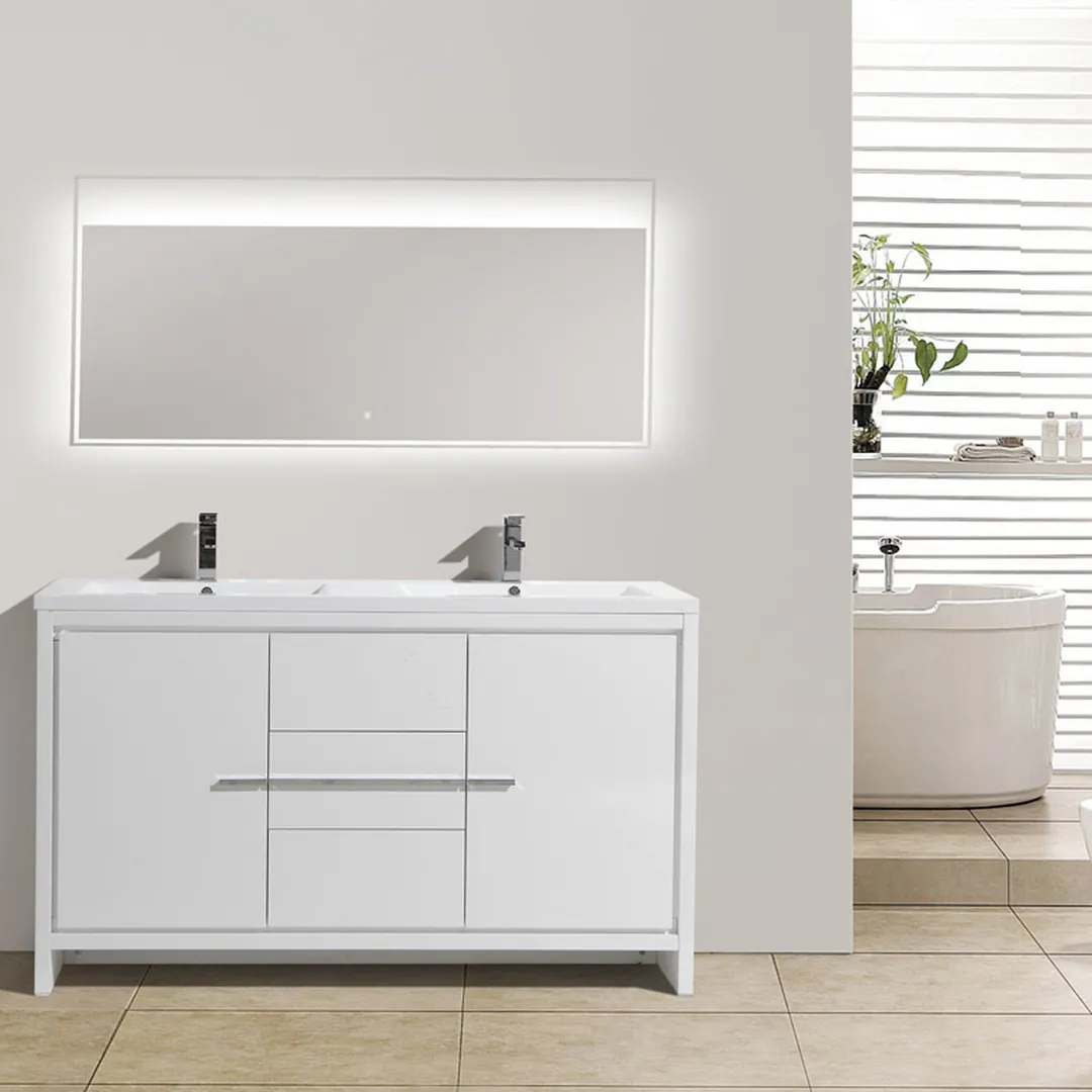 Eviva Grace 60 in. W x 20 in. D x 36 in. H Double Bathroom Vanity in White with White Acrylic Top with White Sinks, photo 7 of 8