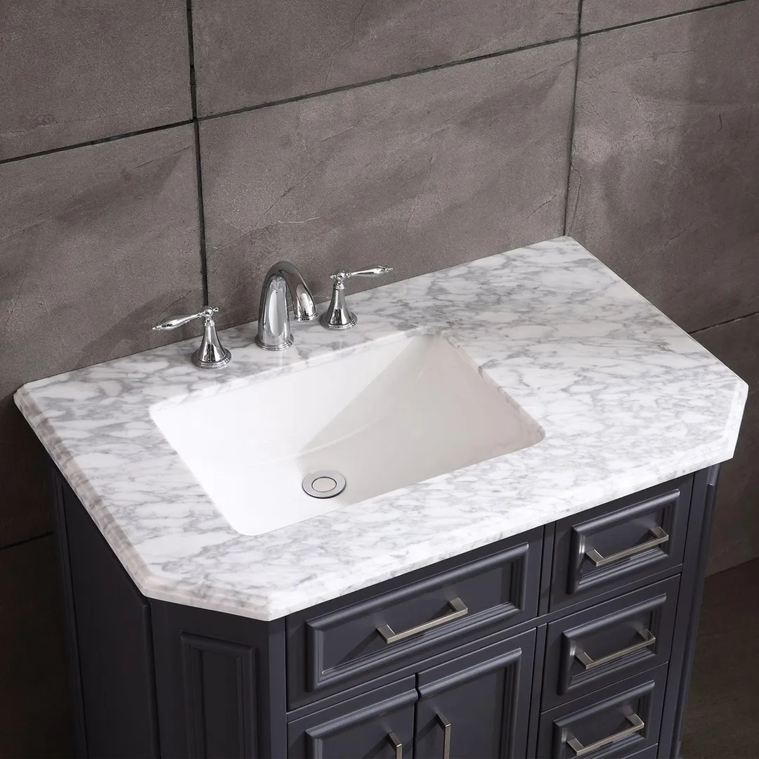 Eviva Glory 42 in. W x 22 in. D x 33 in. H Bathroom Vanity in Dark Gray with White Carrara Marble Top and White Sink, photo 3 of 3
