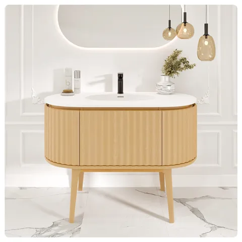 Haven 39-in Natural Oak Vanity with Solid Surface Top & Integrated Sink