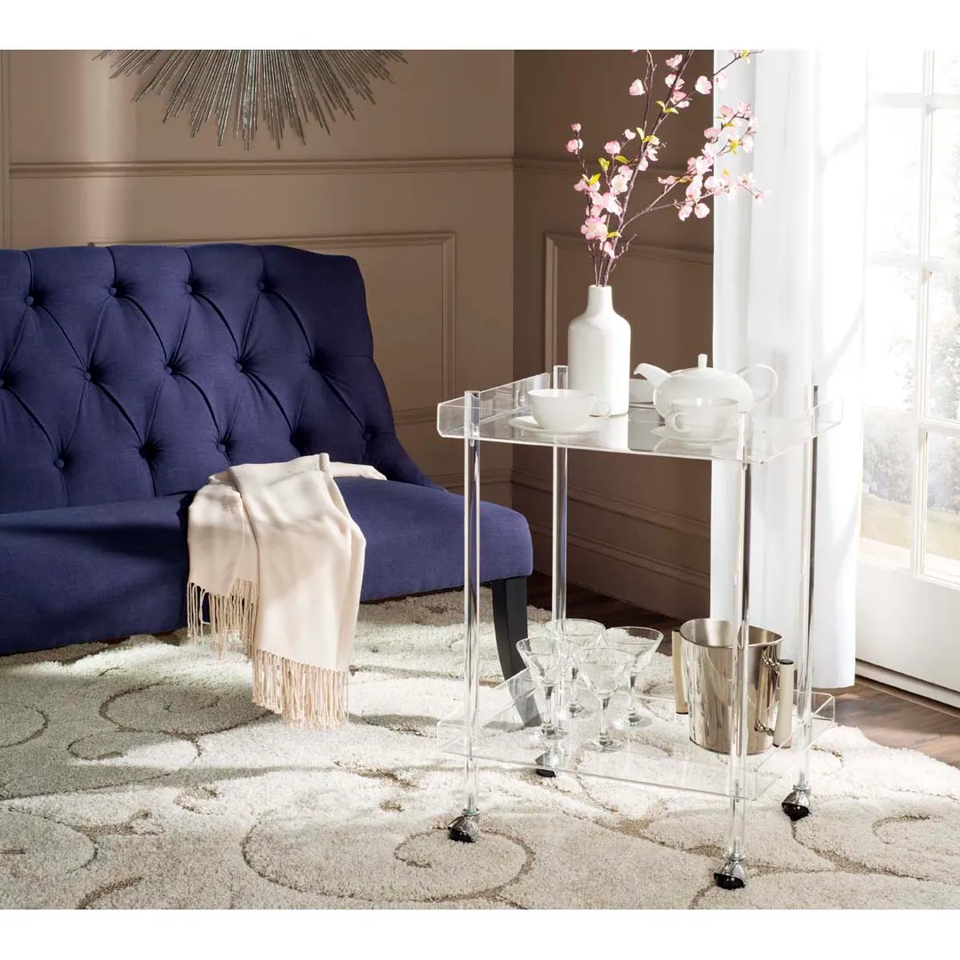 Safavieh Healy 25.59-in x 31.1-in Clear Rectangle Bar Cart, in a room, photo 2 of 3