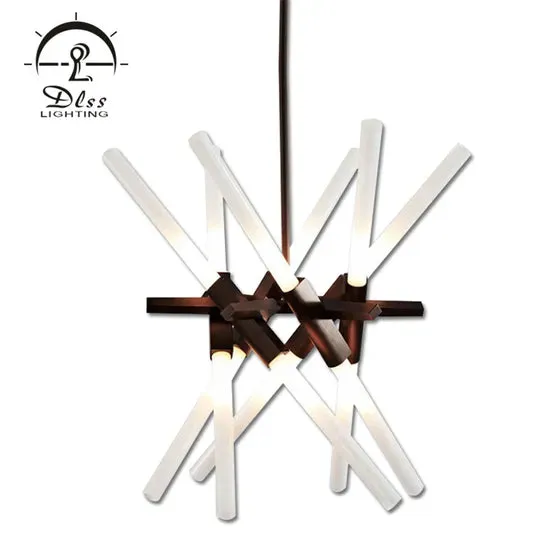 DLSS Lighting G9 Tube Metal Chandelier Lamp for Living Room with Bright Lighting, in a room, photo 5 of 6