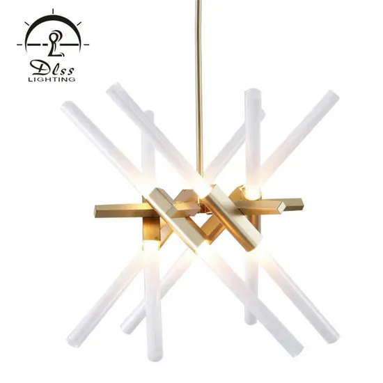 DLSS Lighting G9 Tube Metal Chandelier Lamp for Living Room with Bright Lighting, in a room, photo 4 of 6
