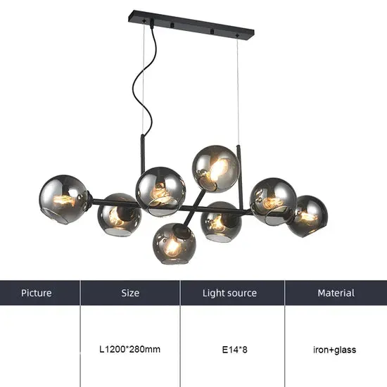 DLSS LIGHTING Glass Iron E27 Fixture Shade Lamp Chandelier for Indoor Hotel Pendant Lighting, photo 3 of 6