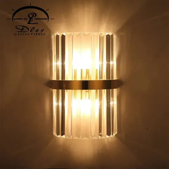 DLSS Lighting Co., Ltd. Golden Luxury European Hotel Living Room Light Crystal Glass Wall Lamp, in a room, photo 4 of 6