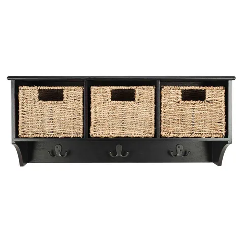 Finley Hanging 3 Basket Wall Rack (Black) - 28 × 7.8 × 12 in