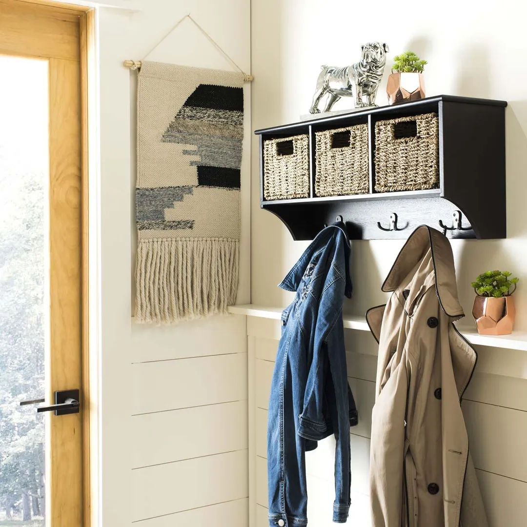 Safavieh Finley Hanging 3 Basket Wall Rack (Black) - 28" x 7.8" x 12", in a room, photo 2 of 5