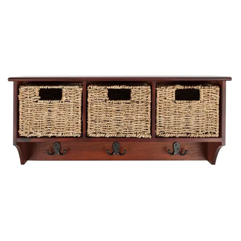 Finley Hanging 3 Basket Wall Rack (Cherry, 28 × 7.8 × 12 in)