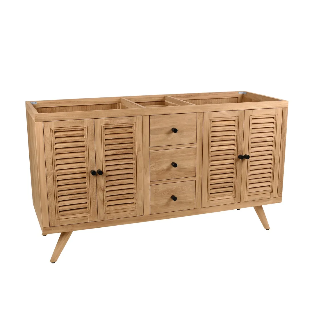 Avanity Harper 60-in Natural Teak Double Sink Bathroom Vanity Cabinet with Carrara White Marble Top, photo 9 of 12