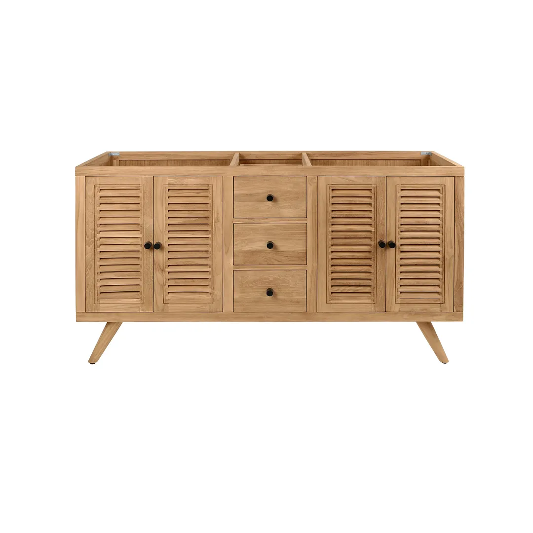 Avanity Harper 60-in Natural Teak Double Sink Bathroom Vanity Cabinet with Carrara White Marble Top, photo 8 of 12