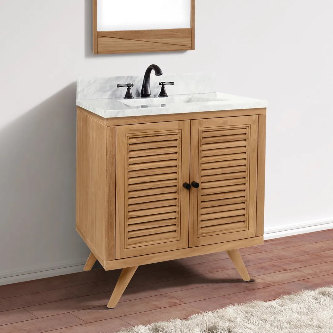 Avanity Harper 30-in Natural Teak Bathroom Vanity Cabinet, in a room, photo 8 of 12
