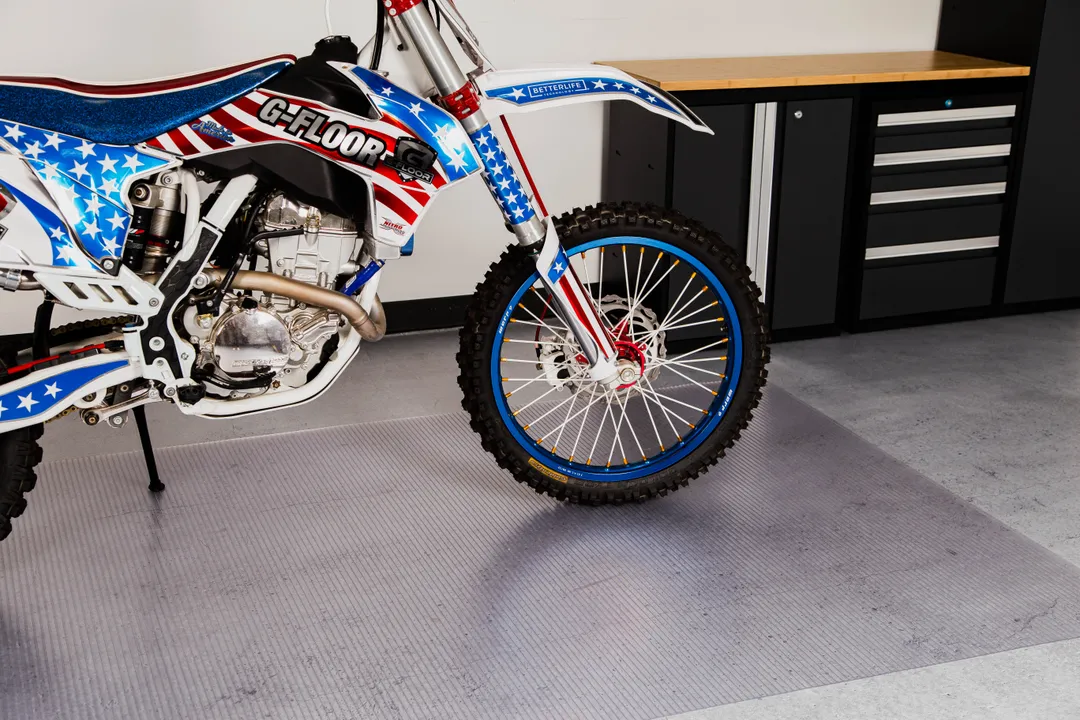 G‑Floor Motorcycle Mat, Ribbed – 55 Mil Base, 5' x 10' Midnight Black Roll-Out Vinyl, photo 6 of 8