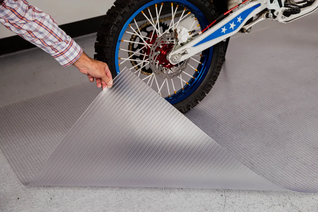 G‑Floor Motorcycle Mat, Ribbed – 55 Mil Base, 5' x 10' Midnight Black Roll-Out Vinyl, photo 5 of 8