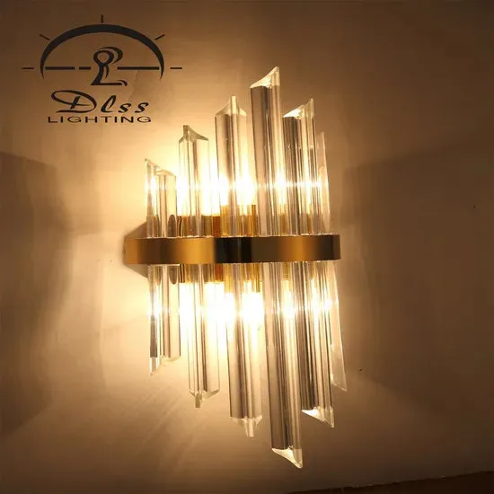 DLSS Lighting Indoor Contemporary Decoration Design Lights Fixtures Hotel Bedroom Staircase Lamp Brass Modern Crystal Wall Light, photo 4 of 6