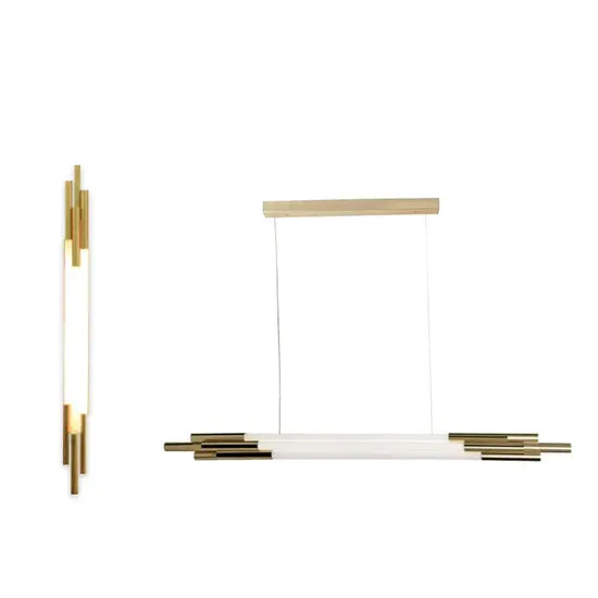 DLSS Lighting Iron Glass Tube Gold Chandelier LED Light pendant Light, photo 4 of 6
