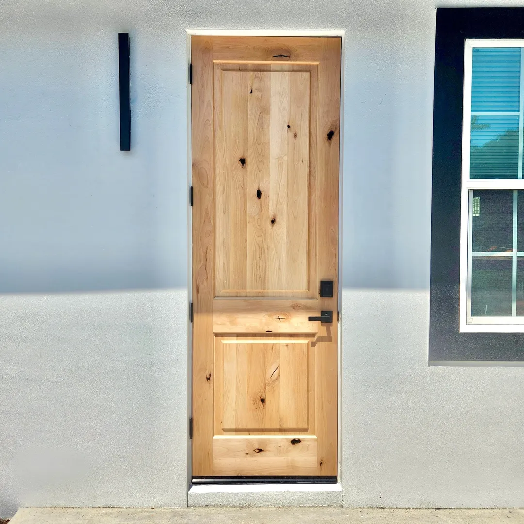 Krosswood Doors 30 in. x 80 in. Knotty Alder 2 Panel Right-Hand Inswing Grey Stain Wood Prehung Front Door, photo 2 of 8