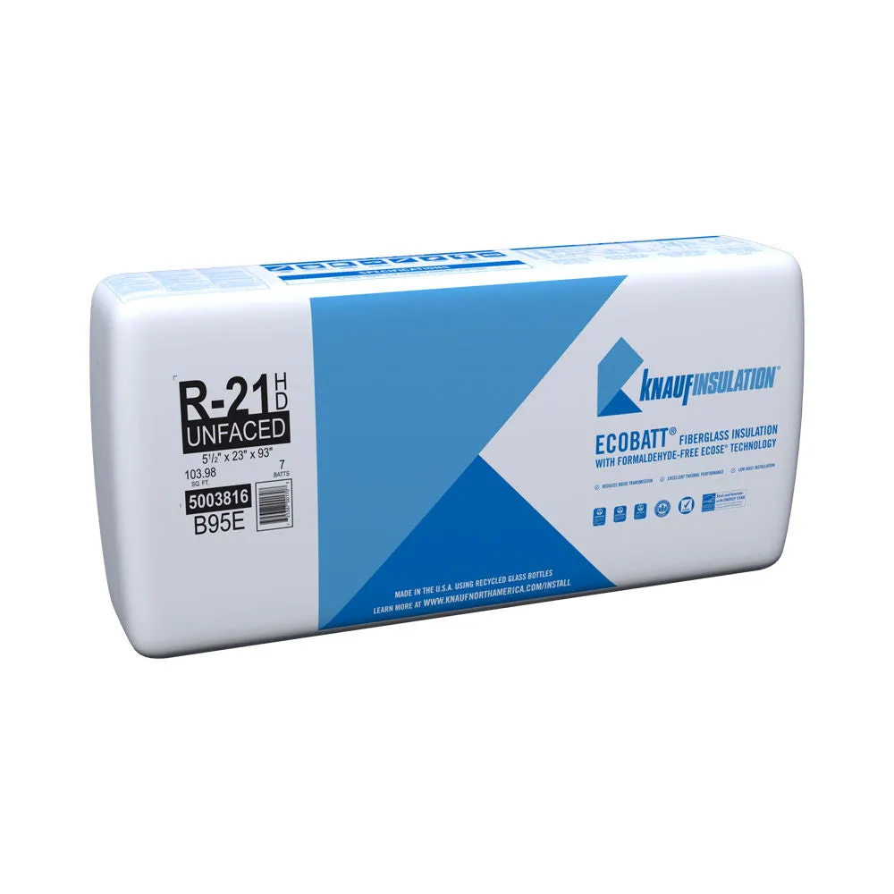 Knauf Insulation EcoBatt R-21 HD Kraft-Faced Fiberglass Insulation Batts, 5-1/2 in. x 23 in. x 93 in., 103.98 sq. ft., photo 2 of 2