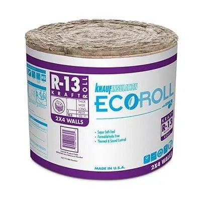 Ecoroll R-13 Kraft Faced Fiberglass Insulation Roll - All sizes