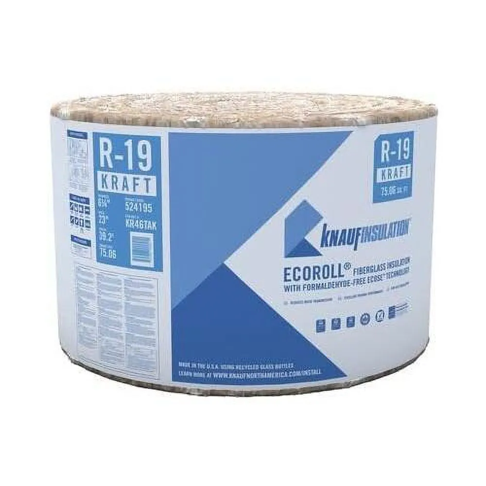 Knauf Insulation R-19 EcoRoll Unfaced Fiberglass Insulation Roll, 6-1/4 in x 23 in x 39.2 ft, 75.06 sq ft, photo 2 of 4