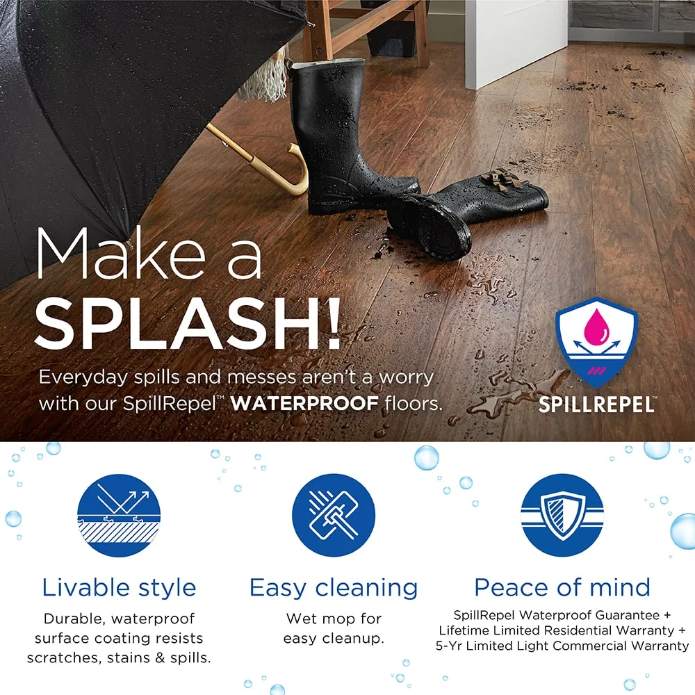 QuickStep Studio + Spill Repel Pecanwood 12-mm T x 7-in W x 48-in L Waterproof Laminate Wood Flooring ( 19.63-sq ft / Carton ), photo 4 of 9