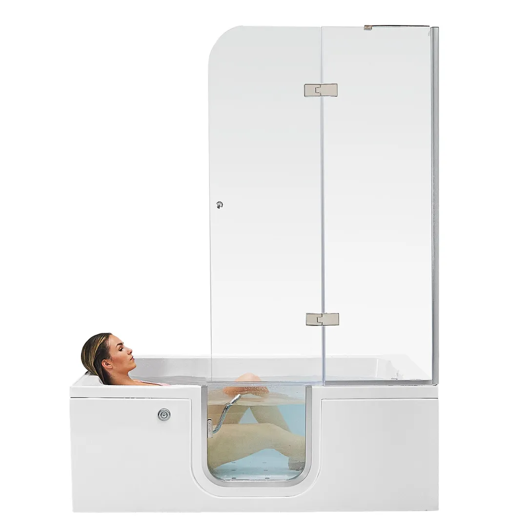 Ella Laydown 60 in. Walk-in Air Bath Bathtub in White with LHS Hinged Middle Glass Door, Glass Door Screen, 2 in. LHS Drain, photo 5 of 9