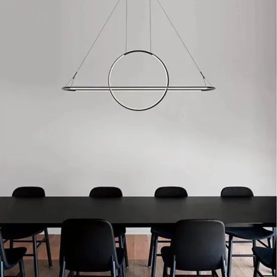 DLSS Lighting Long Indoor LED Hanging Round Ring Metal Chandelier, photo 3 of 5