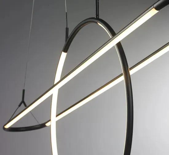 DLSS Lighting Long Indoor LED Hanging Round Ring Metal Chandelier, photo 5 of 5