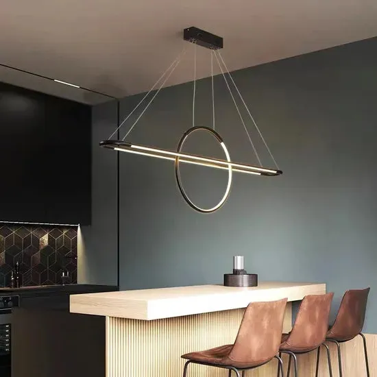 DLSS Lighting Long Indoor LED Hanging Round Ring Metal Chandelier, photo 2 of 5