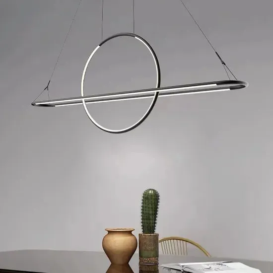 DLSS Lighting Long Indoor LED Hanging Round Ring Metal Chandelier, photo 4 of 5