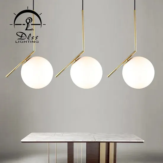 DLSS Lighting Modern Brass and White Glass Ball Hotel Project Pendant Lamp/Chandelier, photo 3 of 6