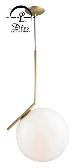 DLSS Lighting Modern Brass and White Glass Ball Hotel Project Pendant Lamp/Chandelier, photo 4 of 6