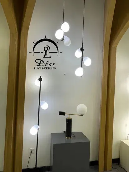 DLSS Lighting Modern Frosted Glass Globe Floor Lamp for Living Room, Contemporary LED Standing Light, Black Corner Pole L, in a room, photo 6 of 6