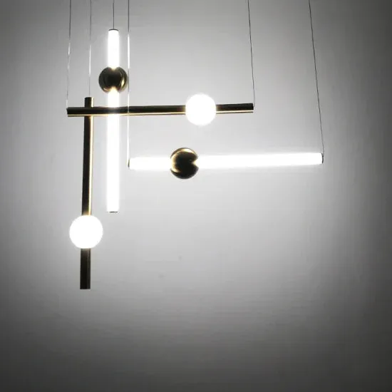DLSS Lighting Co., Ltd. Modern Interior-Lighting White Glass Tube Gold Iron Ball Chandelier LED Pendant Lamp, in a room, photo 4 of 6