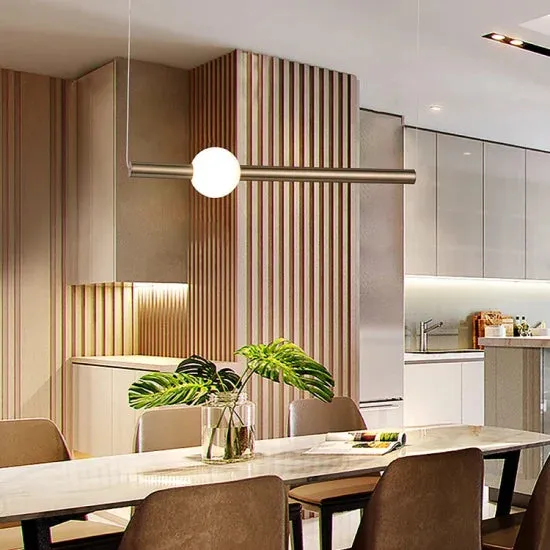 DLSS Lighting Co., Ltd. Modern Interior-Lighting White Glass Tube Gold Iron Ball Chandelier LED Pendant Lamp, in a room, photo 5 of 6