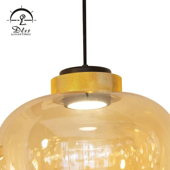 DLSS Lighting Modern Pendant Lamp Smoky Amber Iron Glass Home Decor Chandelier Cheap Price Pendant Light, photo 5 of 6