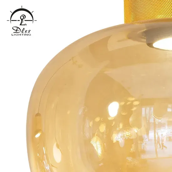 DLSS Lighting Modern Pendant Lamp Smoky Amber Iron Glass Home Decor Chandelier Cheap Price Pendant Light, photo 6 of 6